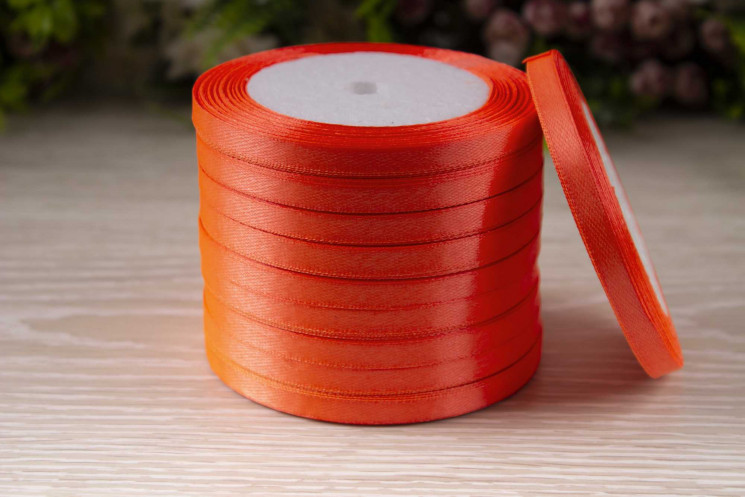 Атласная лента неоново-оранжевого цвета (6 мм)