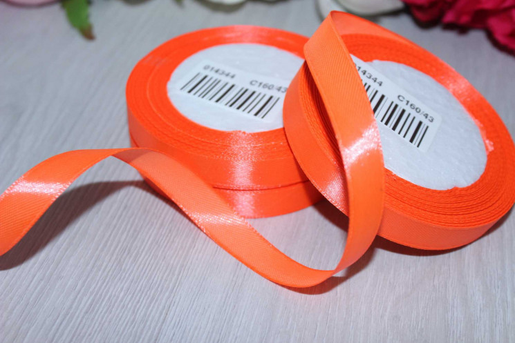 Атласная лента неоново-оранжевого цвета (12 мм)