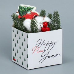 Коробка для мини-букетов «Happy New Year», 12 х 17 х 10 см